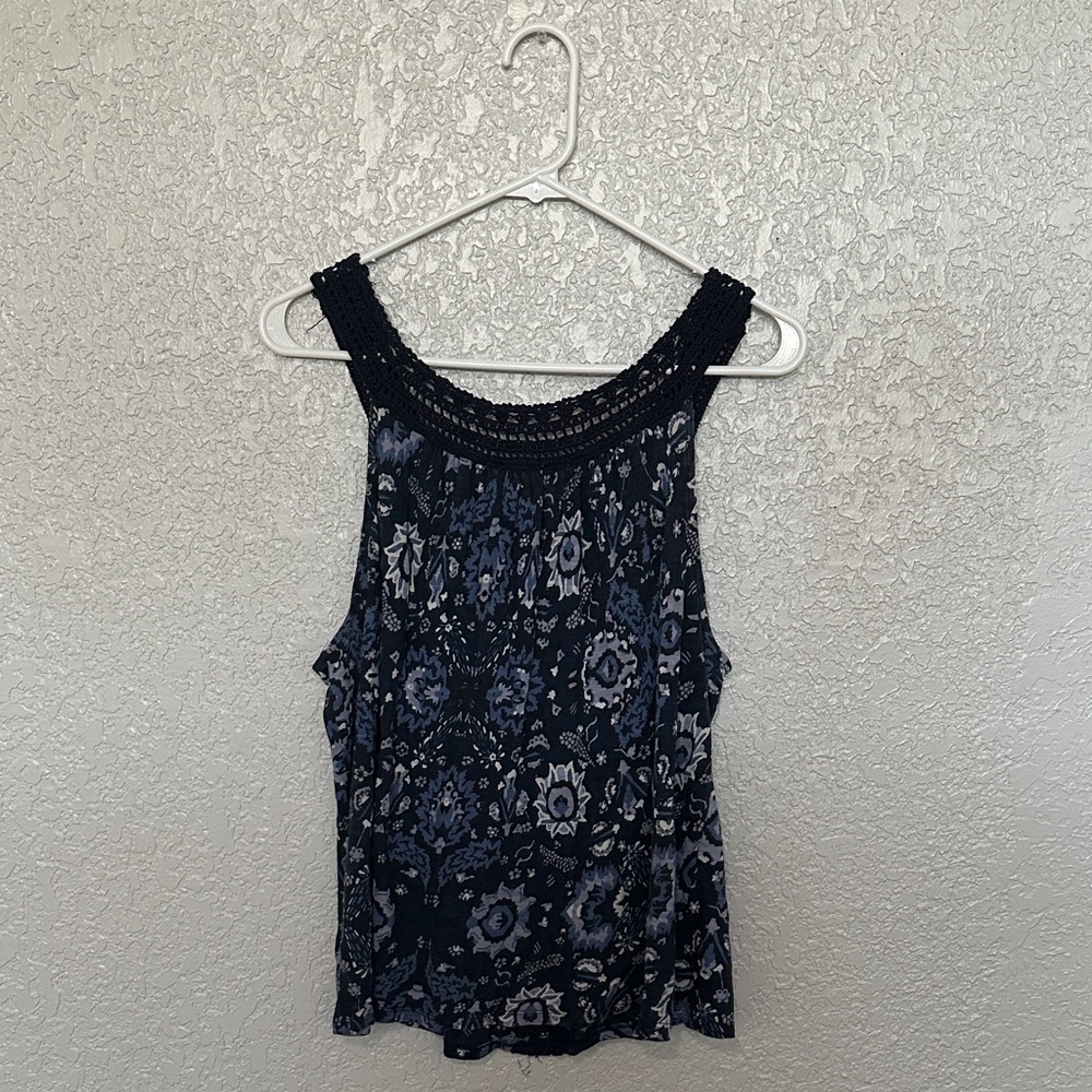 Lucky Brand Dark Blue Floral Crochet Blouse - Picture 2 of 2